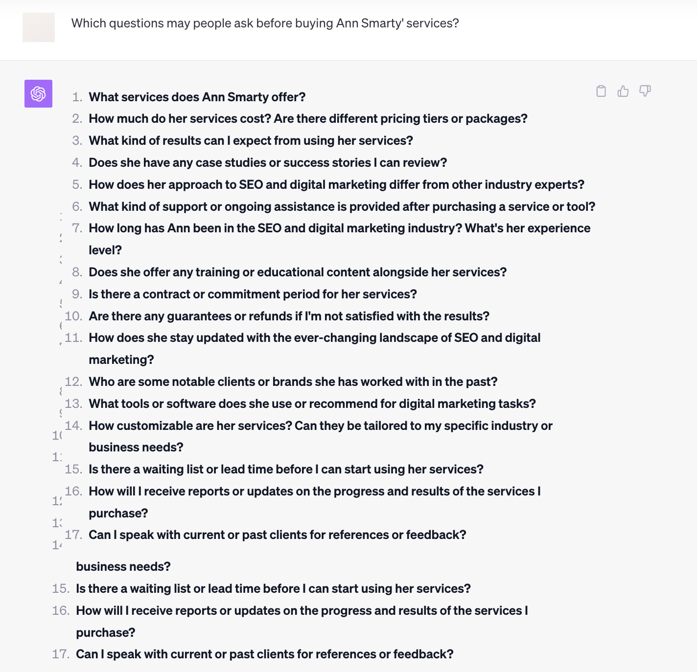 ChatGPT provides a list of related questions