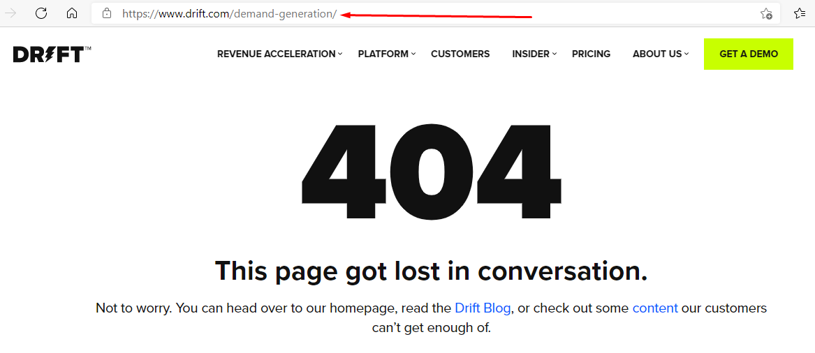 404 page on drift.com