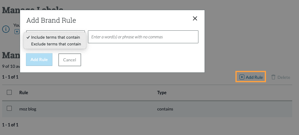 Screenshot of the Add Brand Rule module
