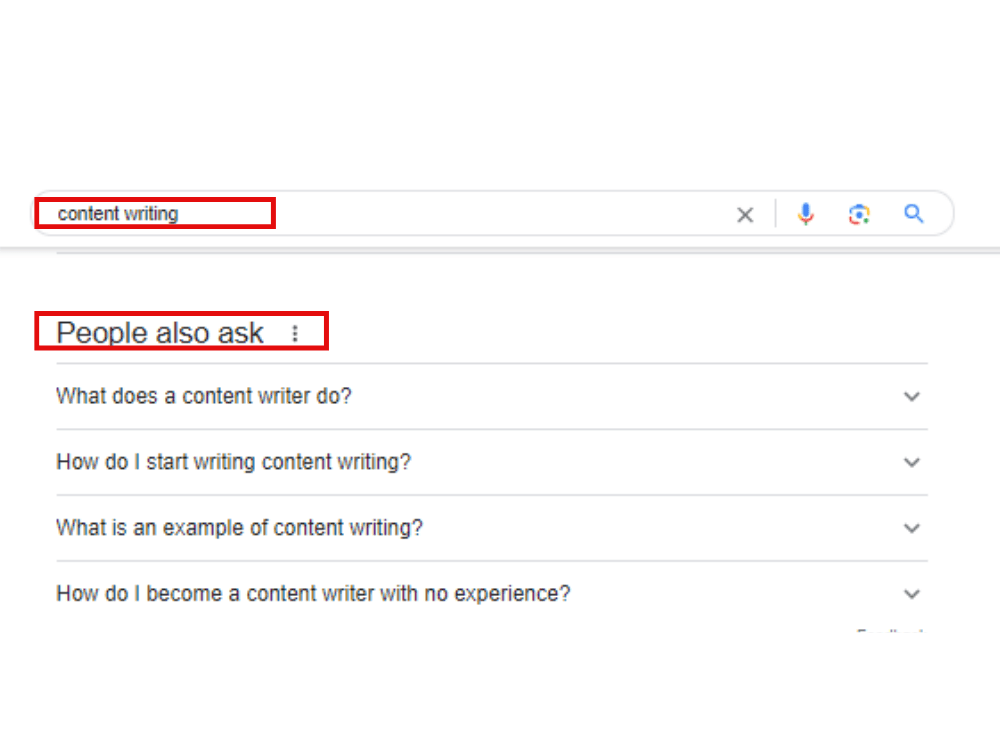 People also ask SERP feature for the keyword "content writing"