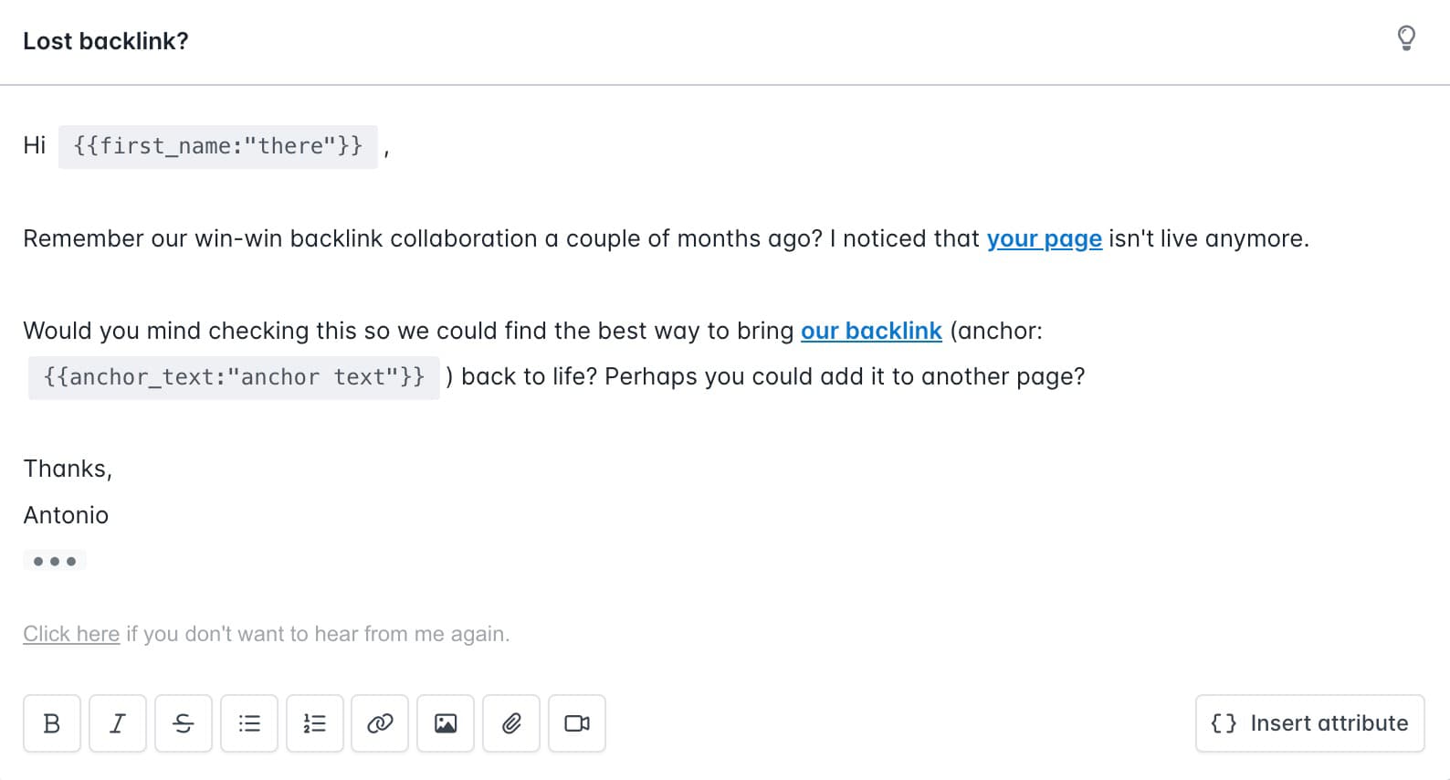 Email copy to reclaim links from 404 pages