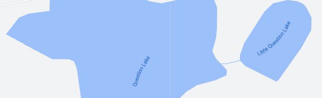 Lakes on a map called Question Lake and Little Question Lake.