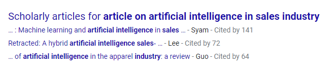 Scholarly articles on artificial intelligence in sales industry