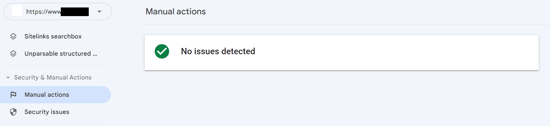 Manual actions report in Google Search Console.