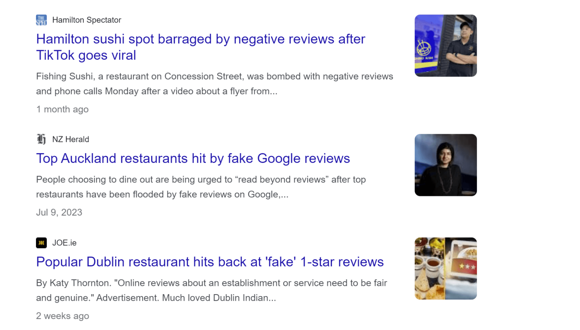 examples of news stories about 'fake' business review attacks