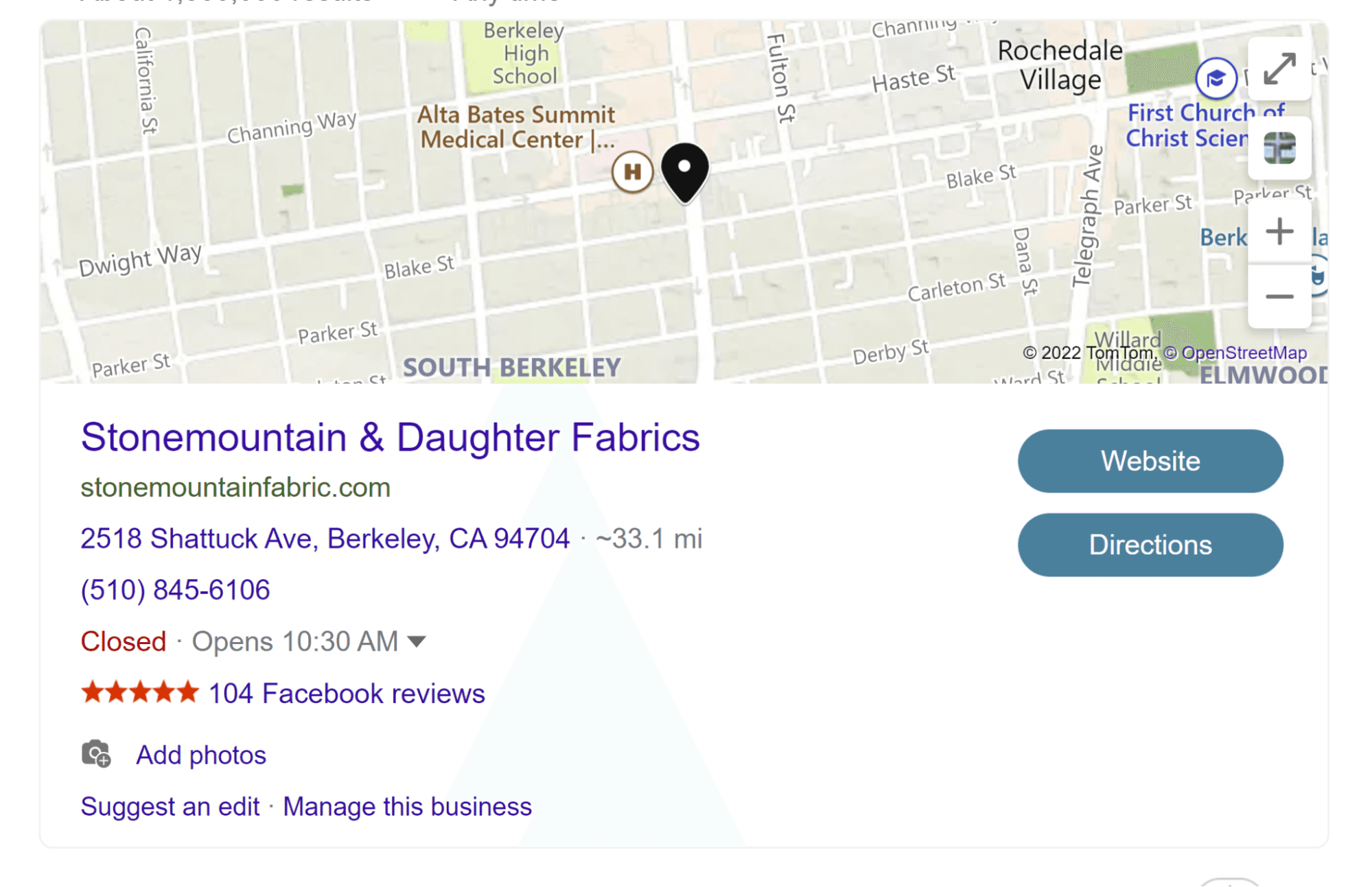 Google local pack result.