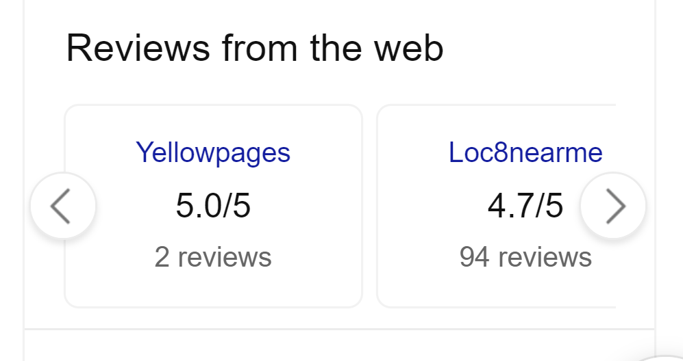 Screenshot of review syndication from Yellowpages and Loc8nearme.