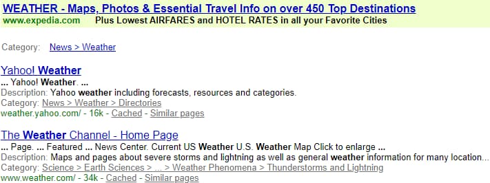Google weather results from the year 2000