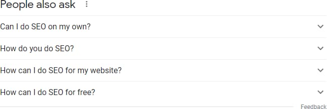 "People Also Ask" box in search results (PAA)