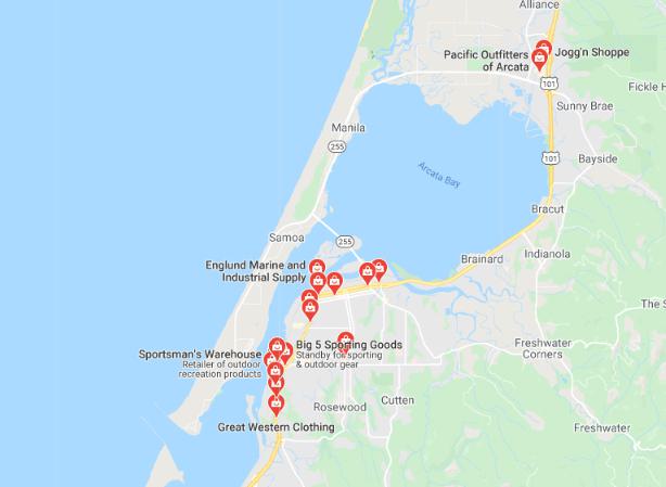 Mapped results for sporting goods store.