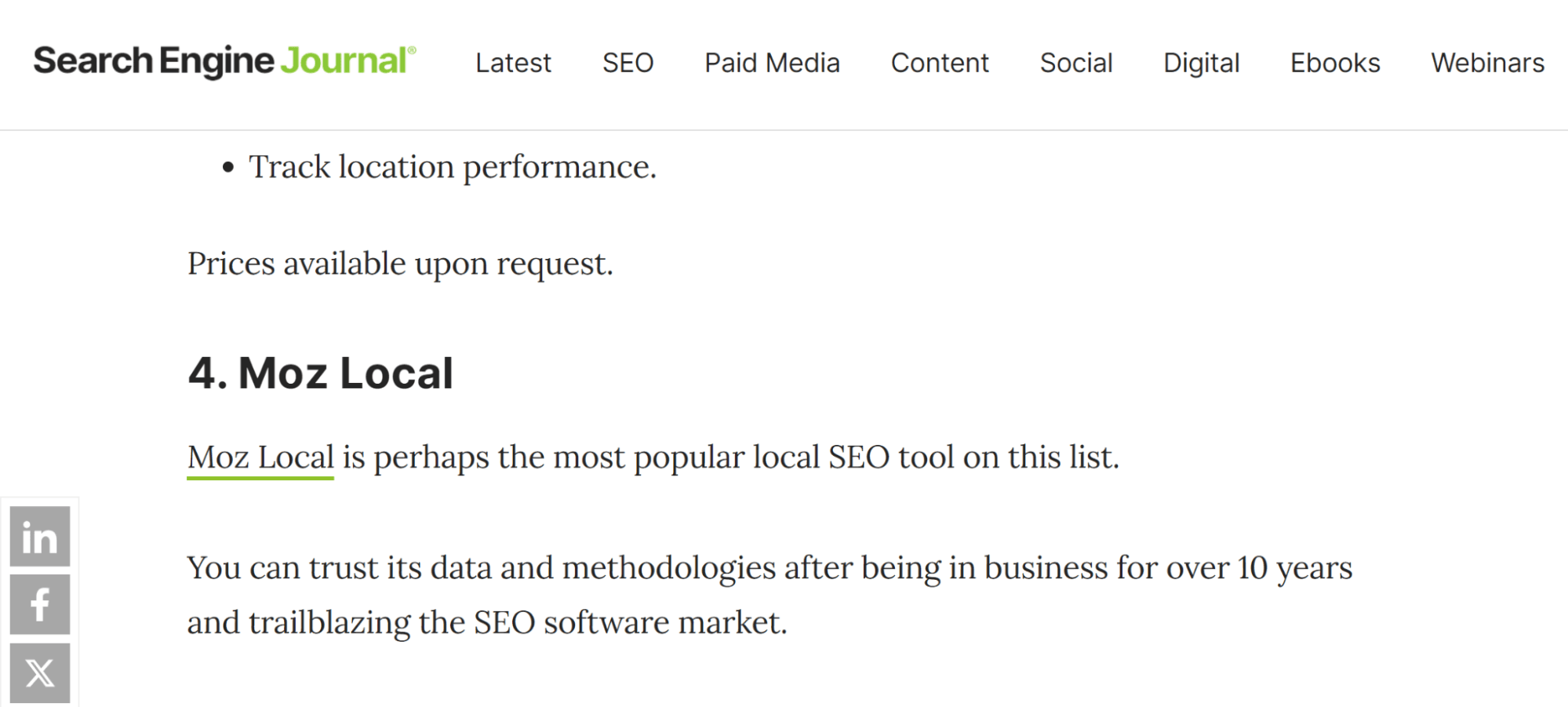 Moz Local review from Search Engine Journal