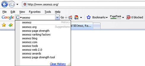 Google Toolbar Search for SEOmoz