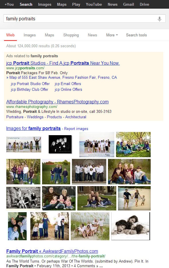 SERP for "family portraits"
