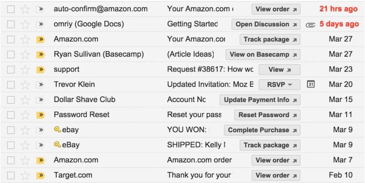 inbox with marked up emails